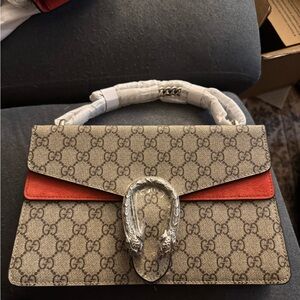 Elegant Monogram Inspired Top Handle Bag with Statement Clasp